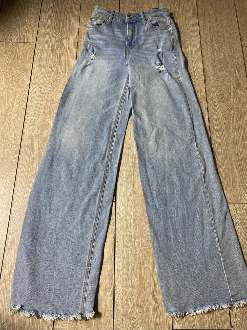 BCBGeneration High Rise Distressed Wide Leg Jeans Frayed Raw Hem Sz 24 (0)